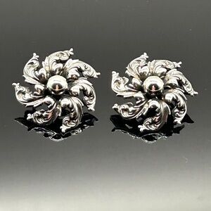 Vintage / Antique Signed Guglielmo Cini Sterling Silver Swirl Earrings ~Clip On